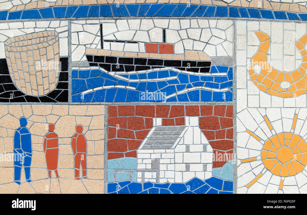 Mosaic tiled mural Lerwick Harbour Shetland Islands Scotland UK Stock 