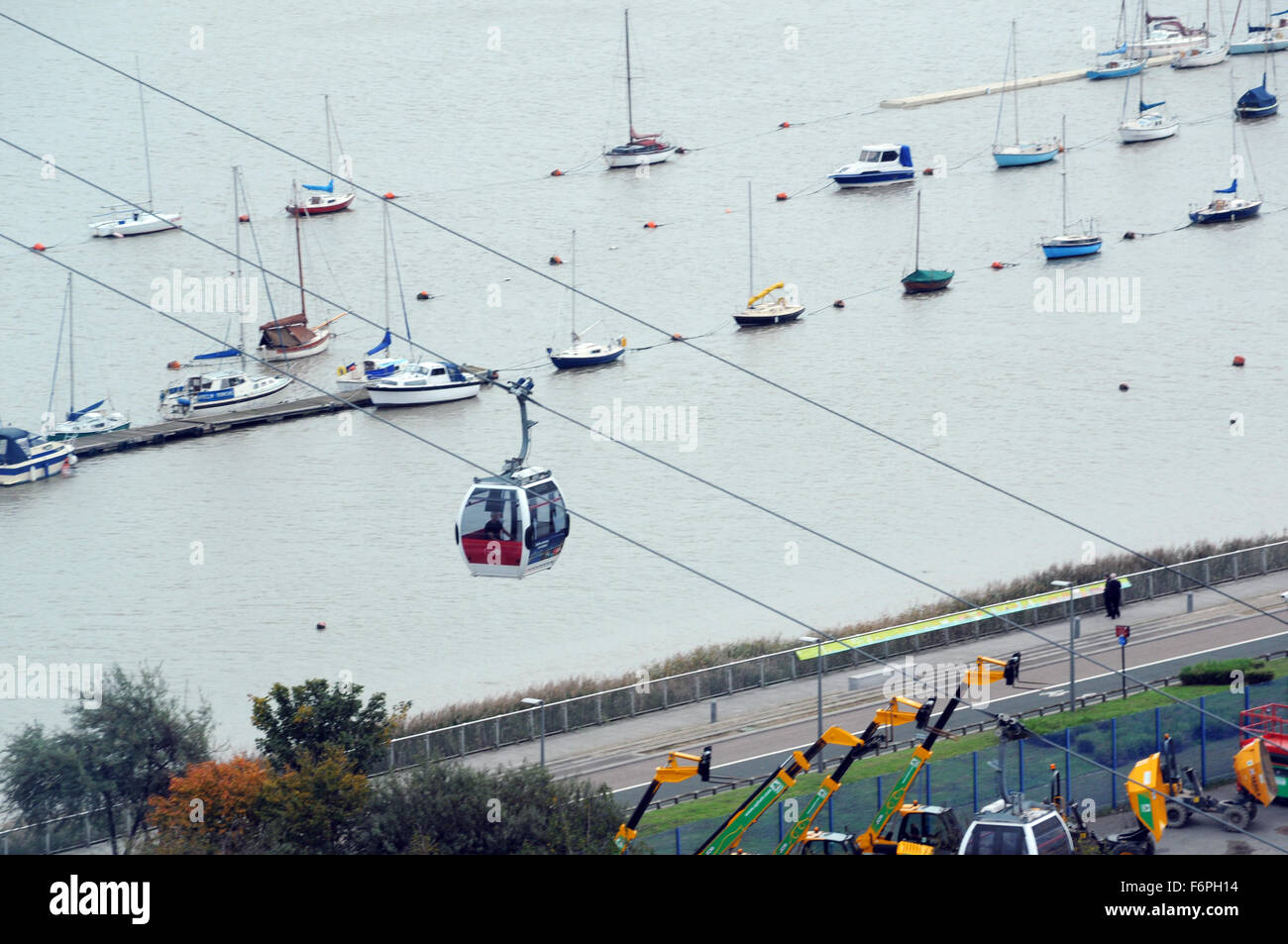London, UK, 22 October 2015, aerial view of the Emirates Air Line ...