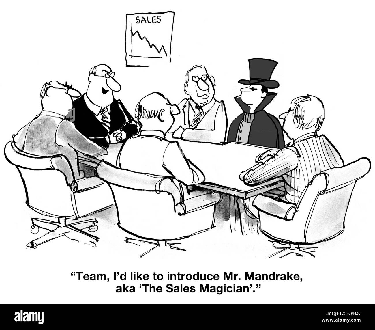 Business cartoon, 'Team... aka 'The Sales Magician'.' Stock Photo