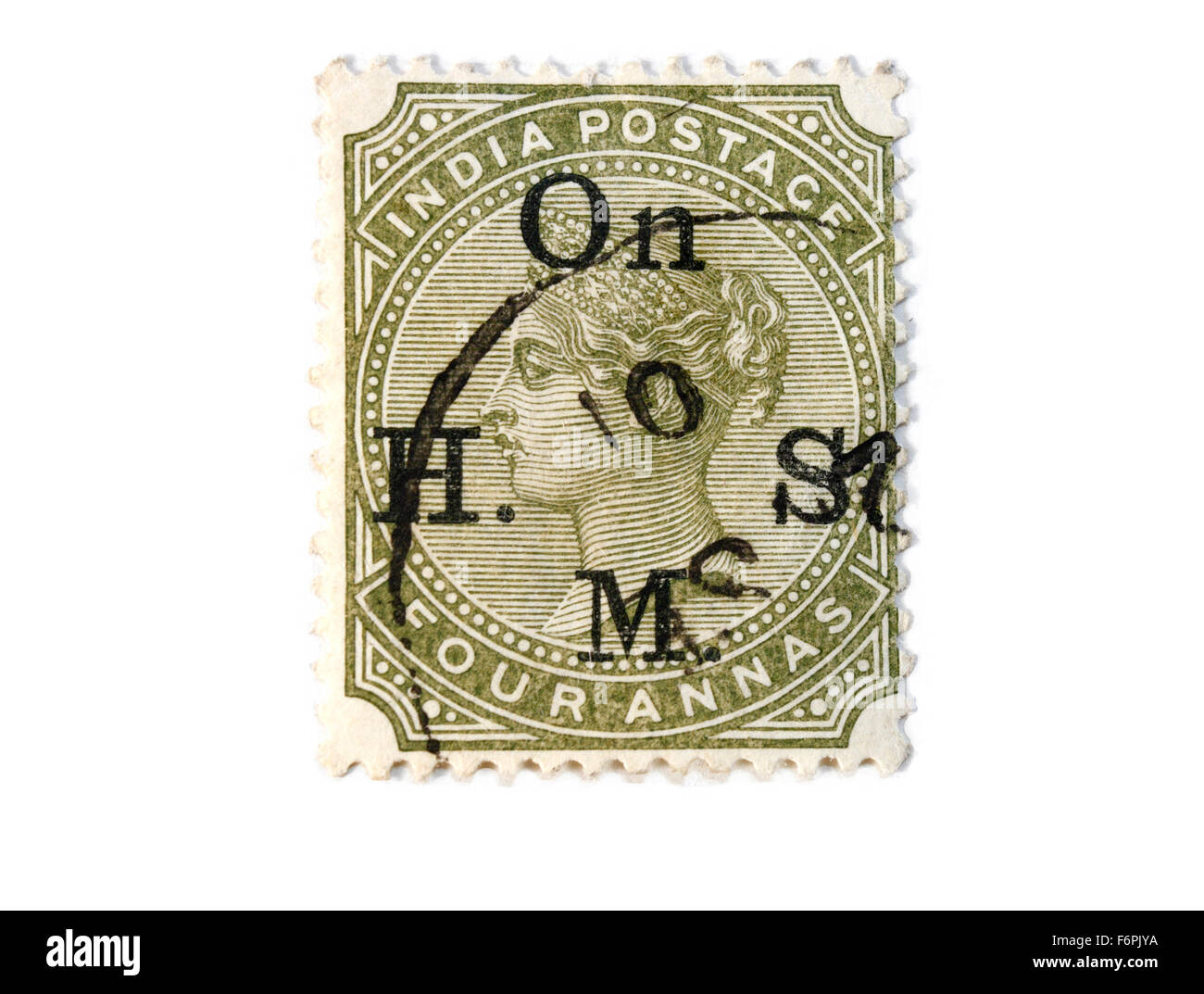 Queen Victoria India Postage Stamp. On her majesty's service post mark. stamp collecting. British Empire Stock Photo