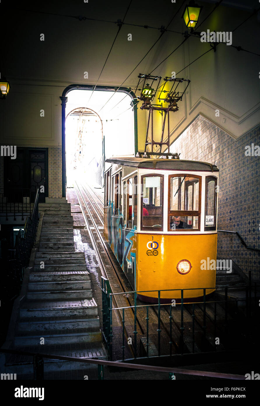 The Bica Funicular. Lisbon, Portugal. Stock Photo