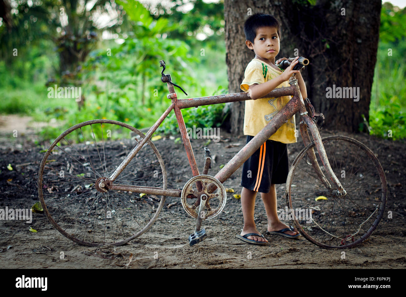 Kid from Shipibo tribe village Pablo Junin, district Pucallpa, Peru Stock Photo