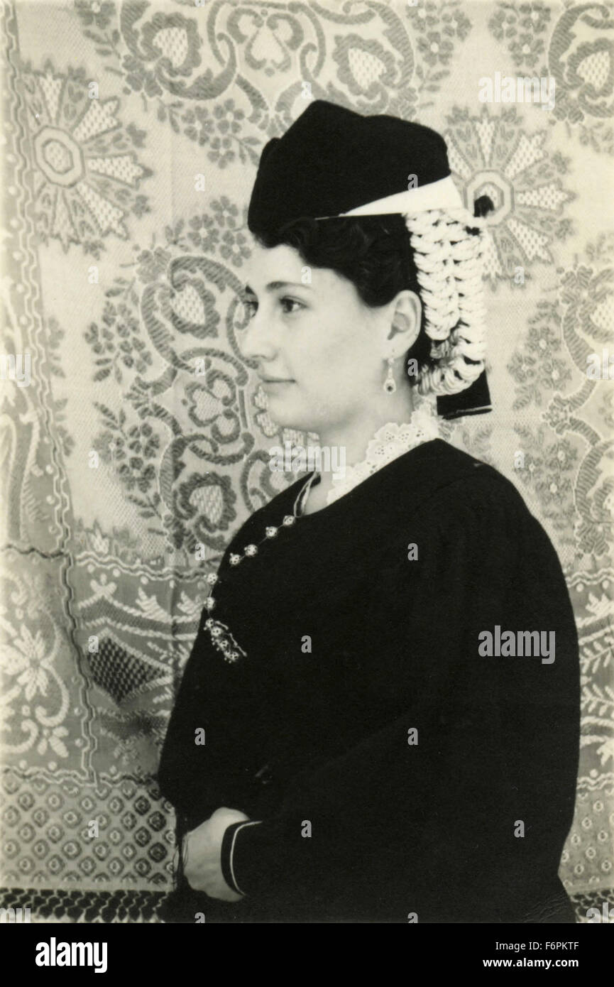 Portrait of woman in Sardinian traditional dress, Scanno, Italy Stock Photo