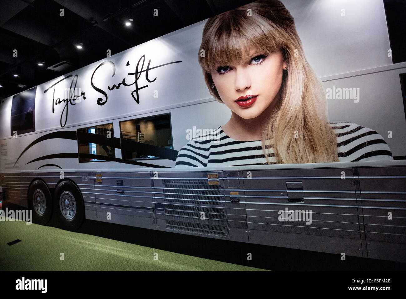 Display of singer Talyor Swift tour bus on display in the Country Music Hall of Fame in Nashville, TN. Stock Photo