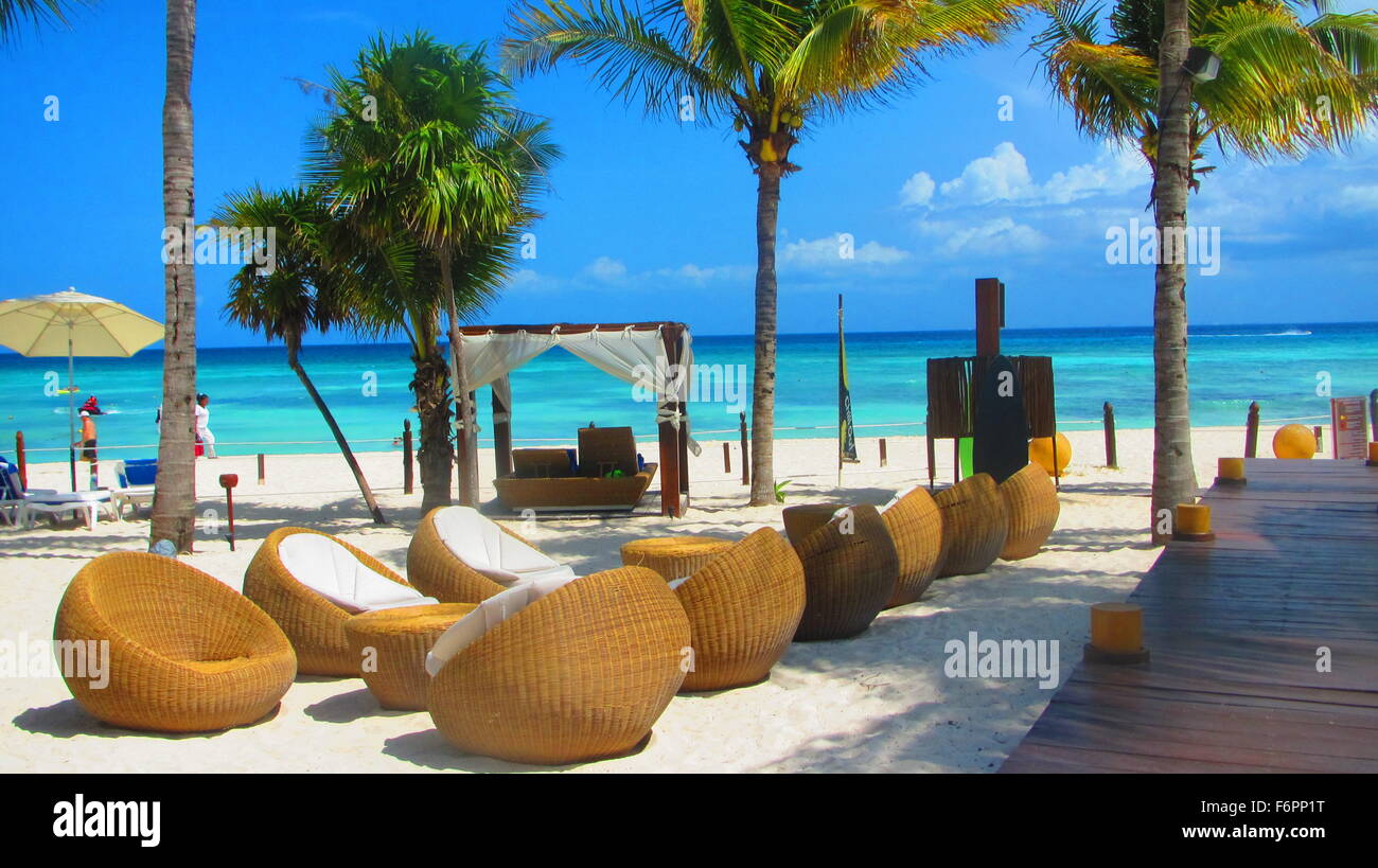 Beautiful beachfront Resort and Spa in the Mexican Riviera Maya, Mexico Stock Photo