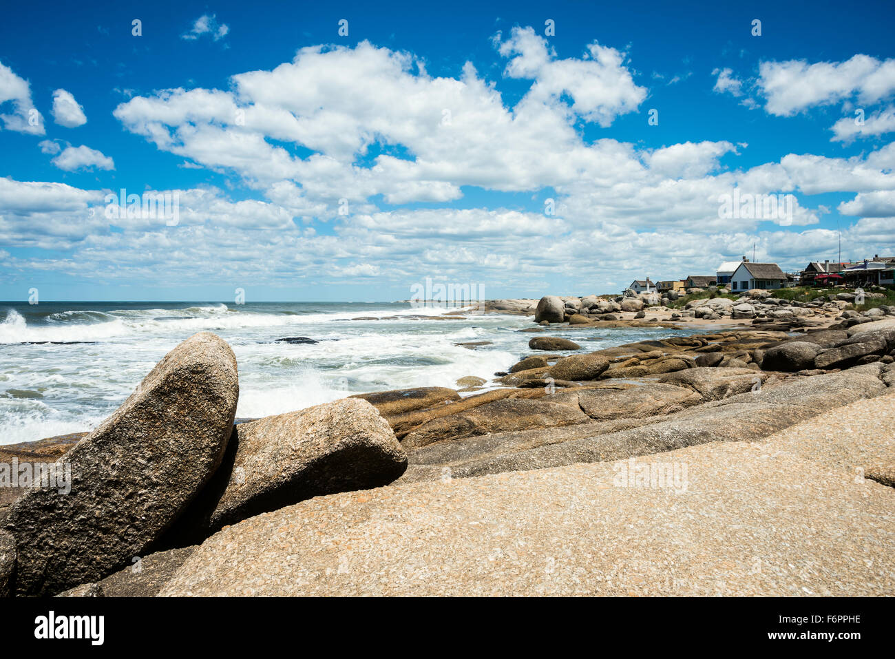 Punta del Diablo Beach, popular tourist and surfers place in Uruguay Stock Photo