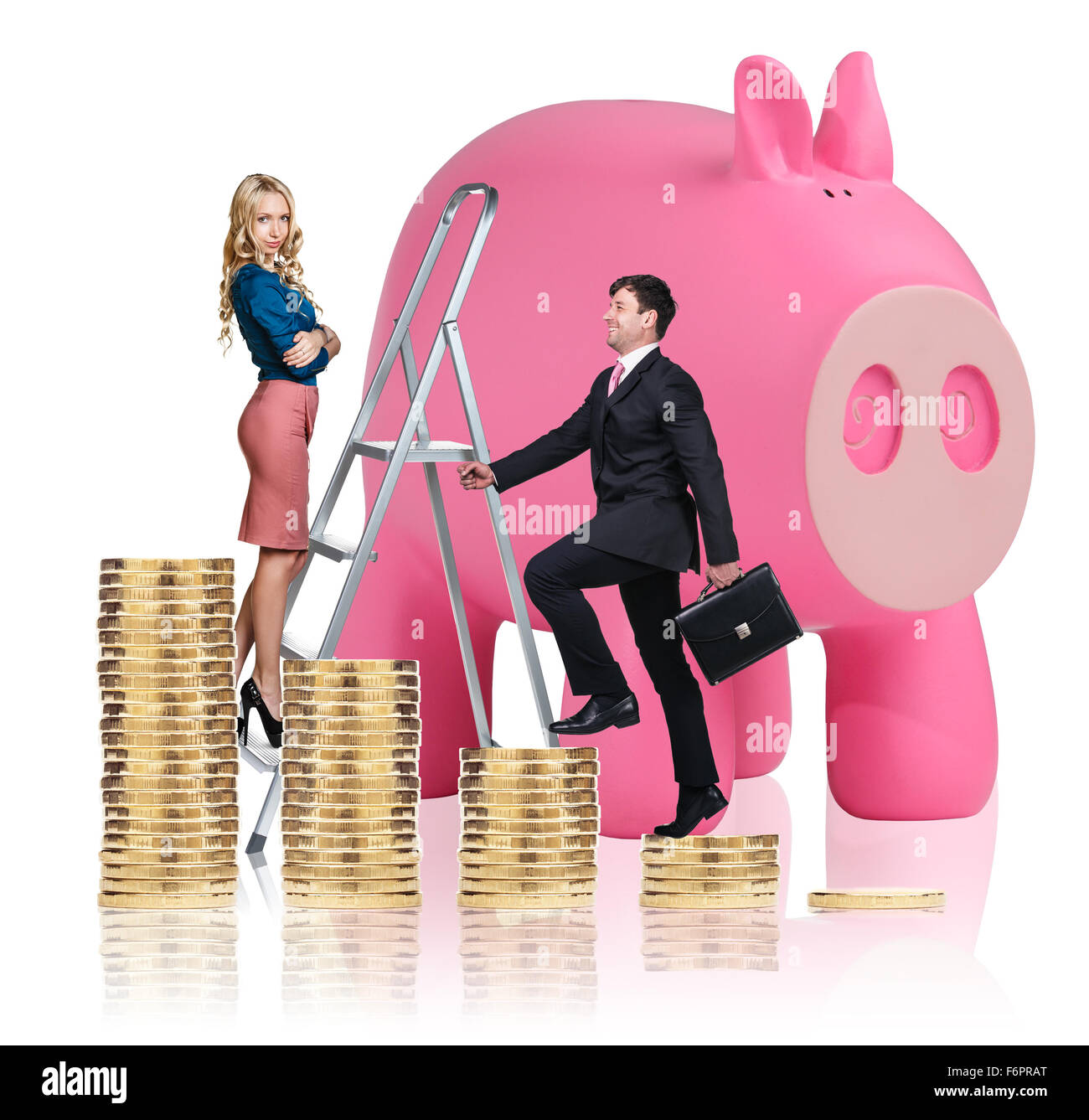 Business people near big piggy bank Stock Photo - Alamy