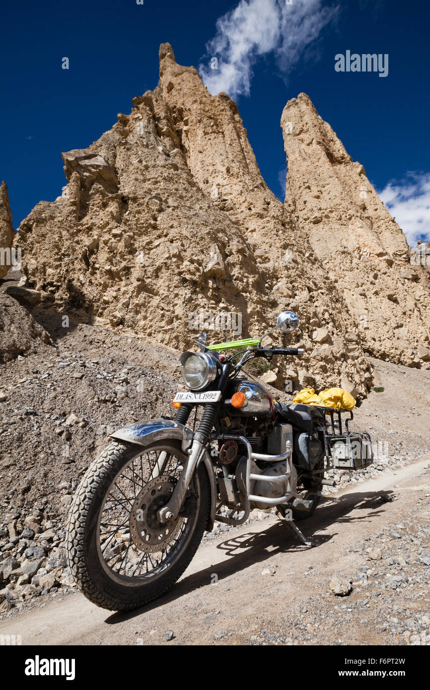 Indian Royal Enfield motor cycle in the mountainous Himalayan terrain of  Himachal Pradesh, India Stock Photo - Alamy