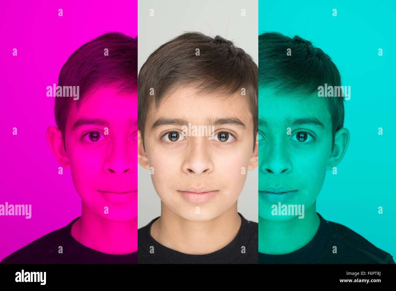 Mixed race boy in color shift Stock Photo