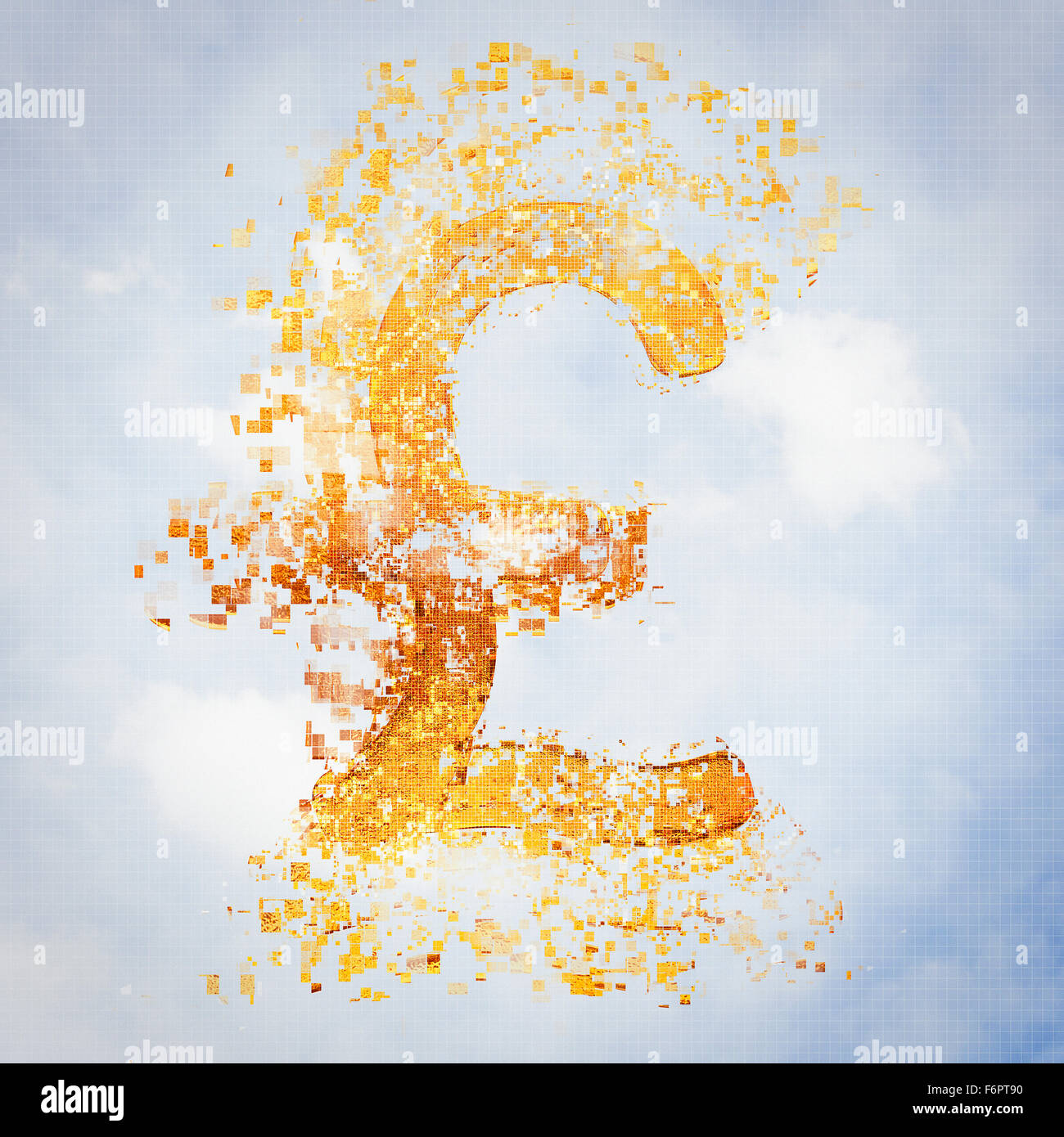 Pixelated pound sterling sign in sky Stock Photo