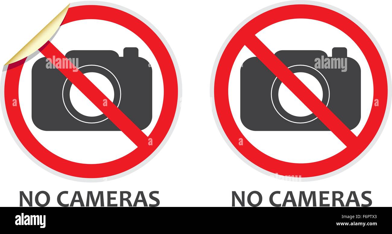 No cameras or photography signs in two vector styles depicting banned activities Stock Vector