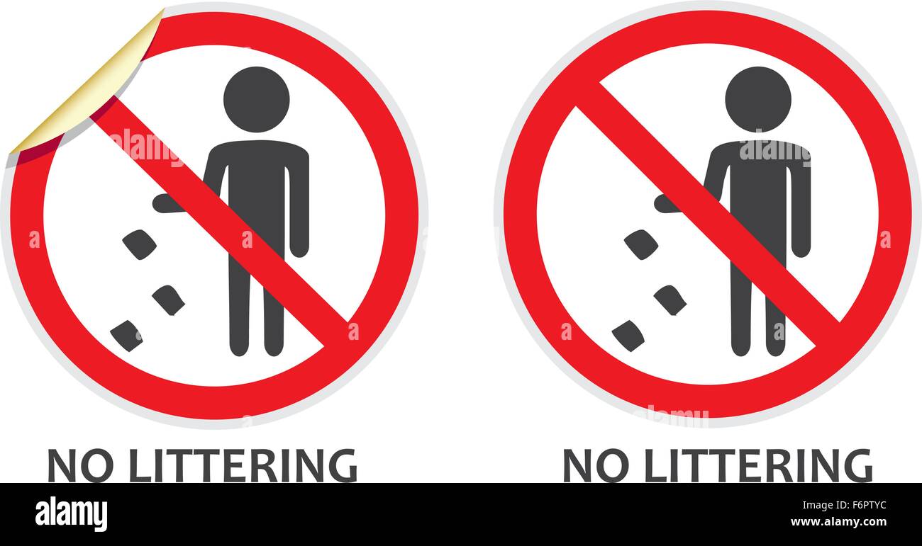 No littering signs in two vector styles depicting banned activities Stock Vector