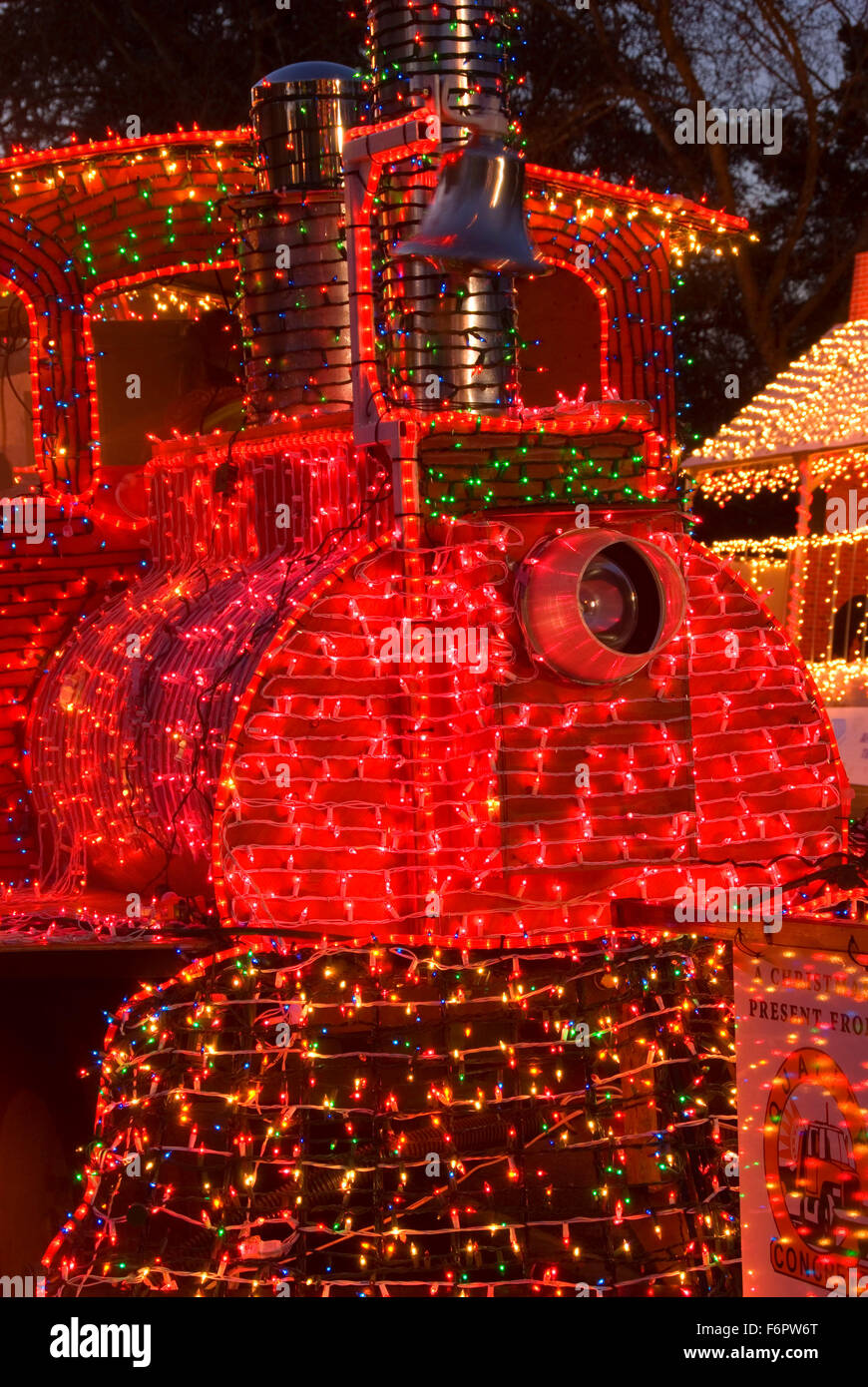 Train in lights, Festival of Lights Holiday Parade, Salem, Oregon Stock
