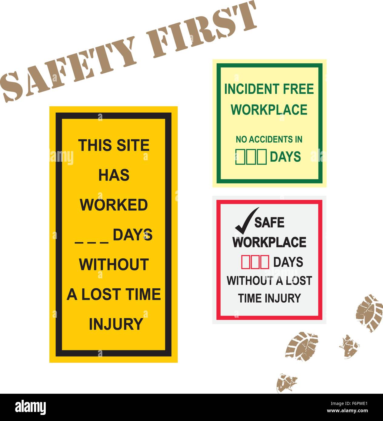 Workplace safety signs for incident free time and lost time injury in days Stock Vector