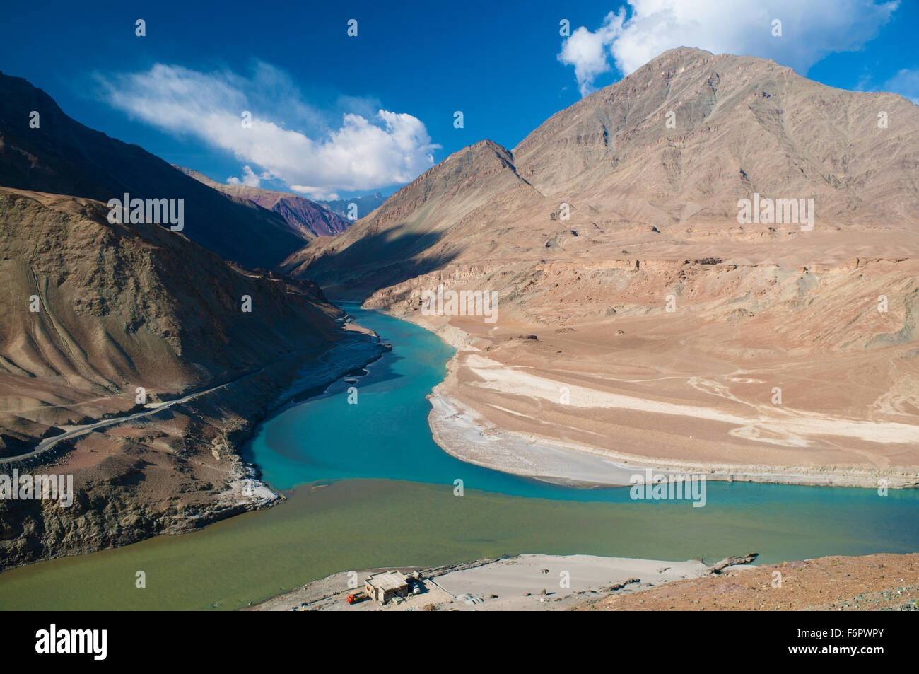 Confluence of Zanskar and Indus rivers - Leh, Ladakh, India Stock Photo