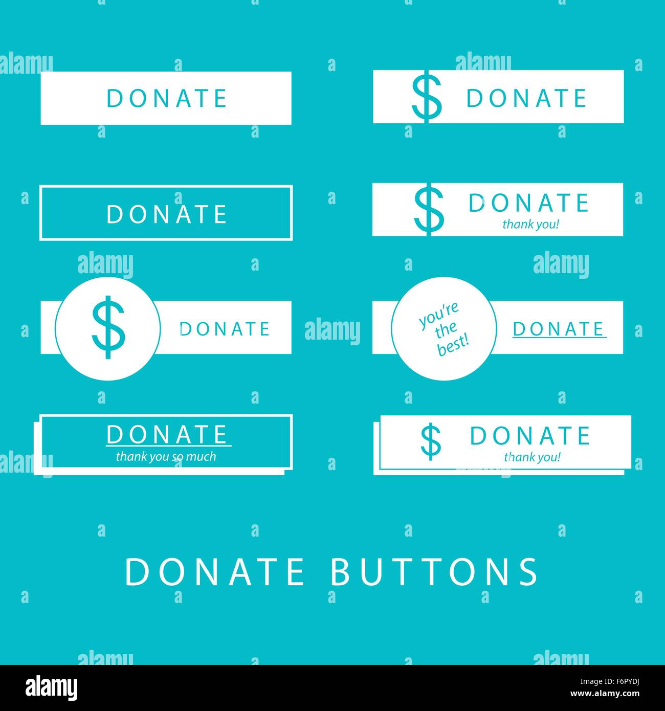 Donate buttons in simple, flat design vector style for website donations Stock Vector