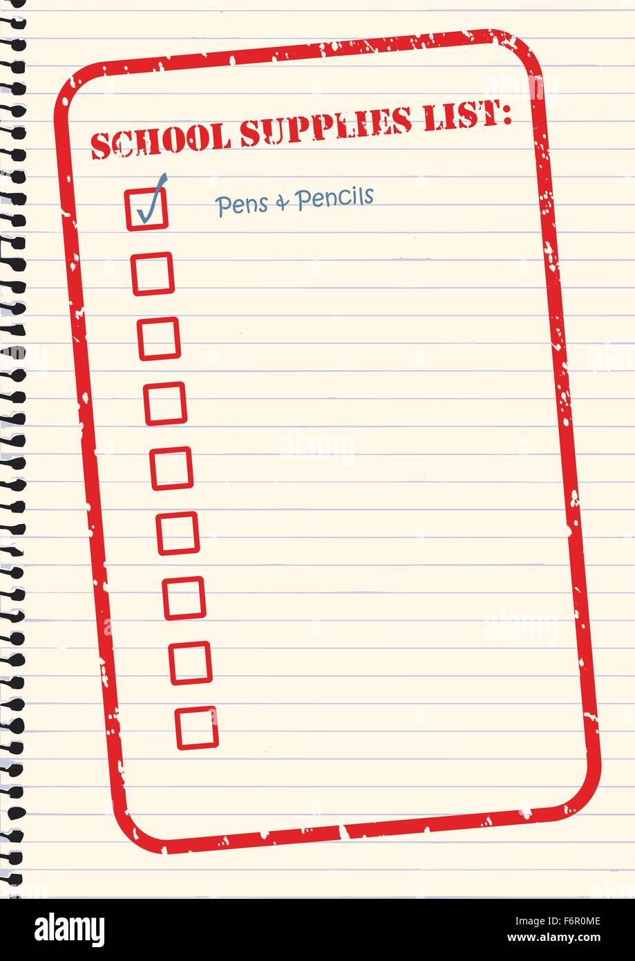 School supplies checklist in red rubber stamp vector format for back to ...