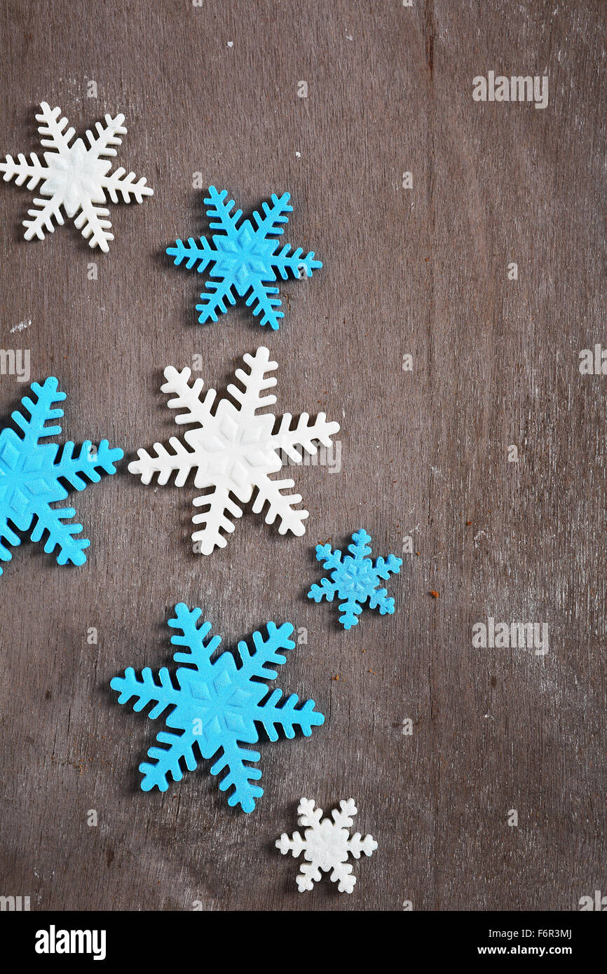 sweet christmas snowflake decorations, top view Stock Photo