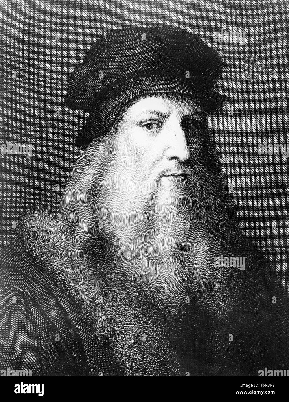 Portrait of Leonardo da Vinci - Italian painter, sculptor, engineer, architect. Stock Photo