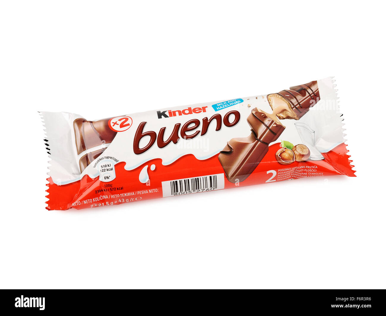 Kinder Bueno Chocolate Candy Bar. Kinder Bueno Is A Chocolate Bar Made By Italian Confectione Stock Photo