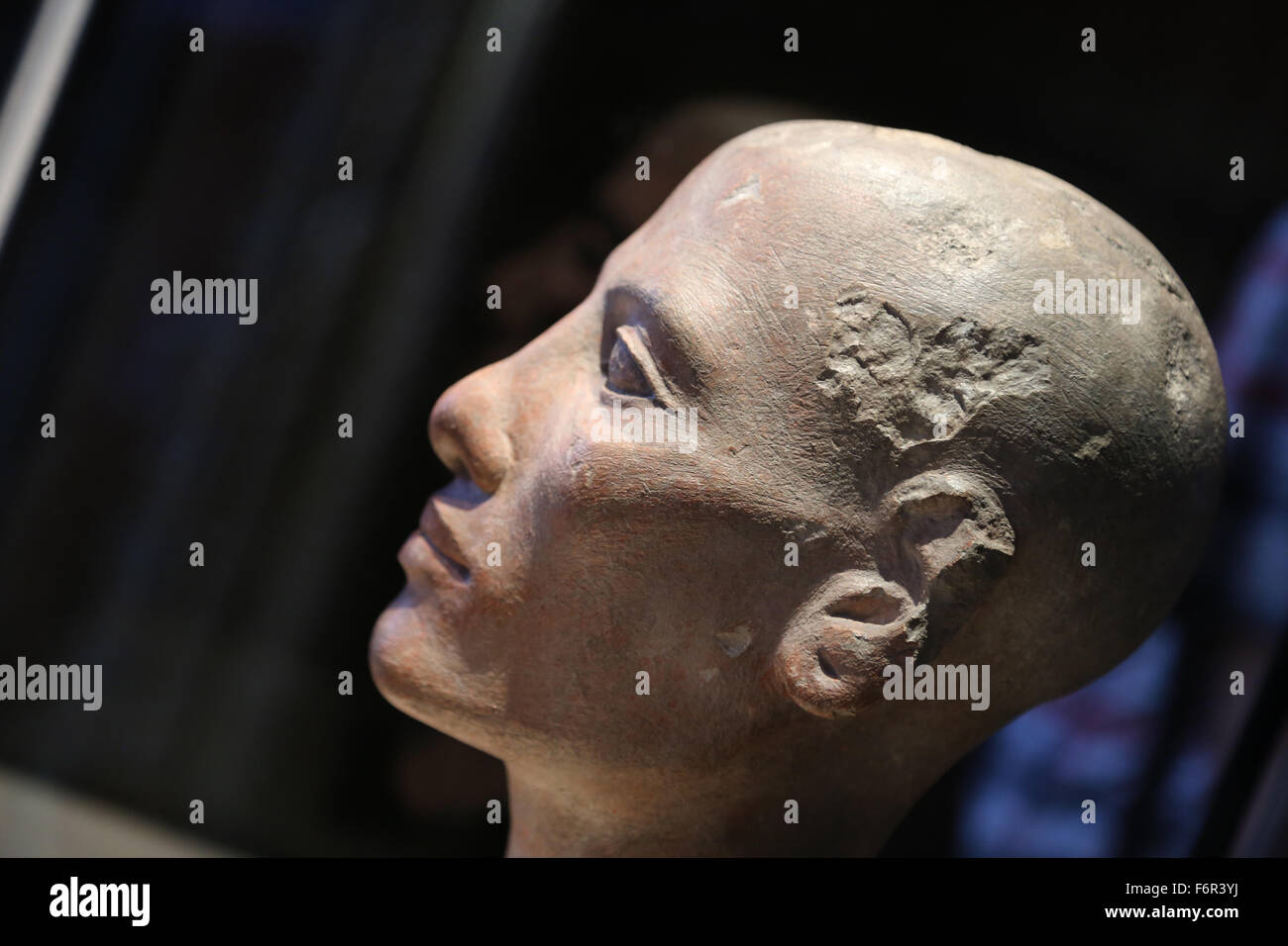 Egyptian art. Man head. Limestone. Polychromy. Louvre Museum. Paris. France. Stock Photo