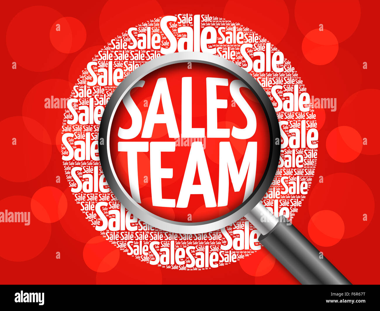 Sales Team word cloud with magnifying glass, business concept Stock Photo