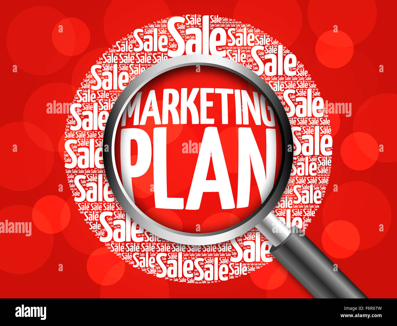 Marketing Plan word cloud with magnifying glass, business concept Stock Photo