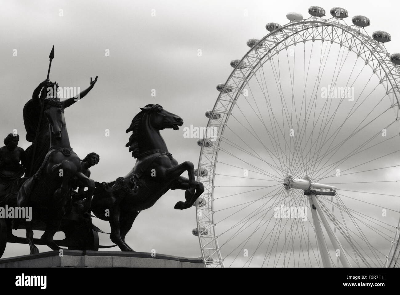 The statue of Boadicea underneath Big Ben in Westminster, London, UK, close to the House of Parliament, London Eye Stock Photo