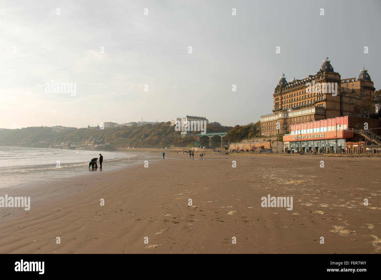 A view across Scarborough South Sands in Scarborough, North Yorkshire, United Kingdom. Stock Photo