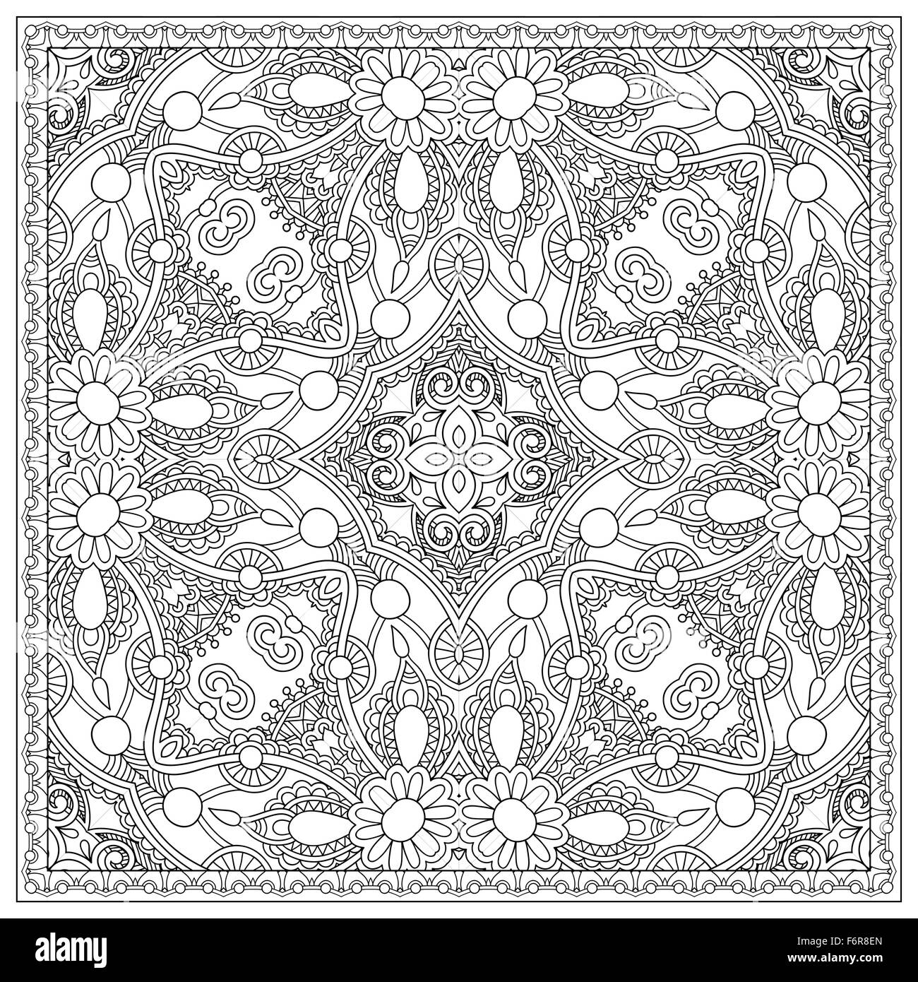 unique coloring book square page for adults - floral authentic c Stock ...