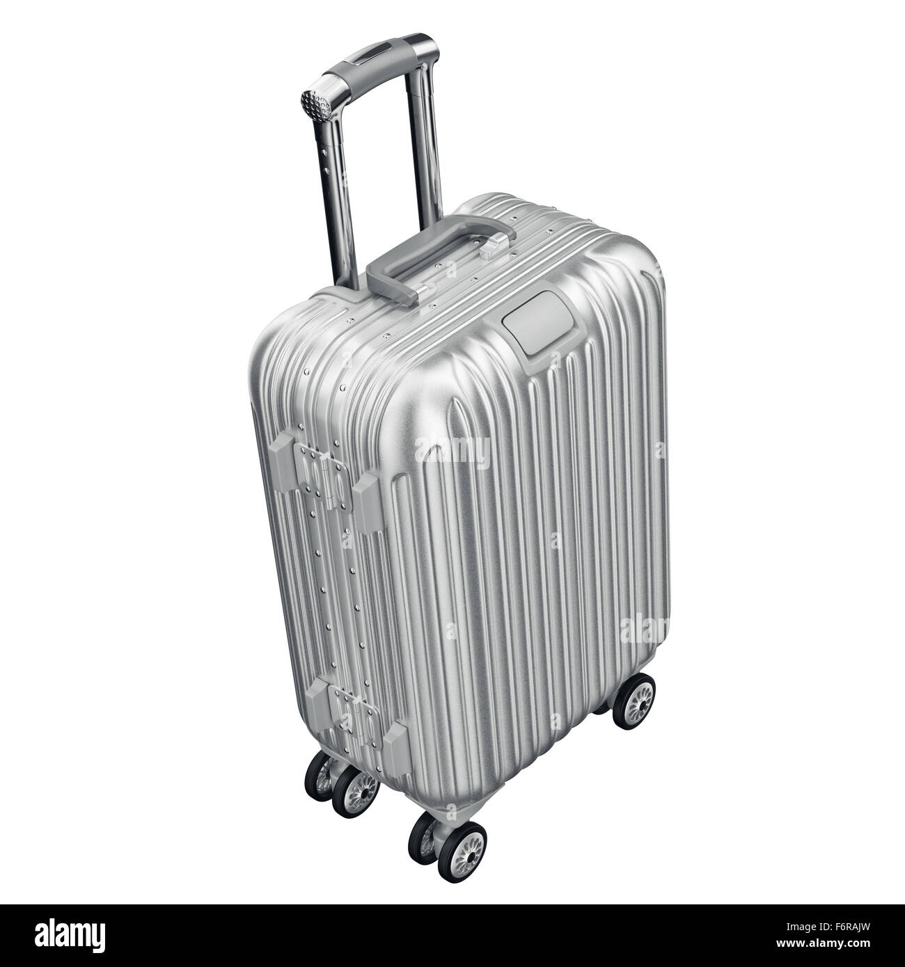Silver luggage on wheels Stock Photo Alamy
