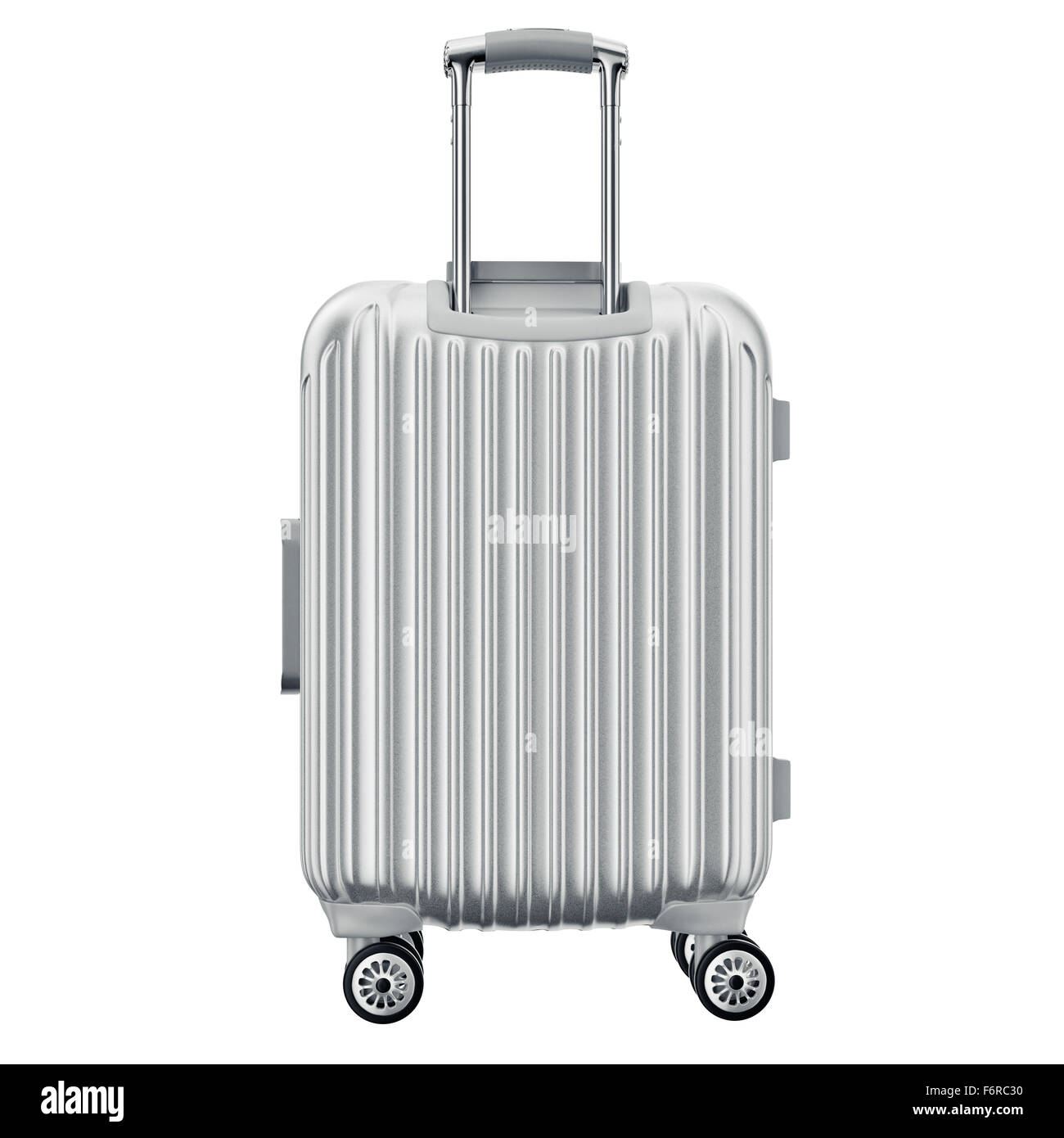 Luggage on wheels silver, back view Stock Photo Alamy