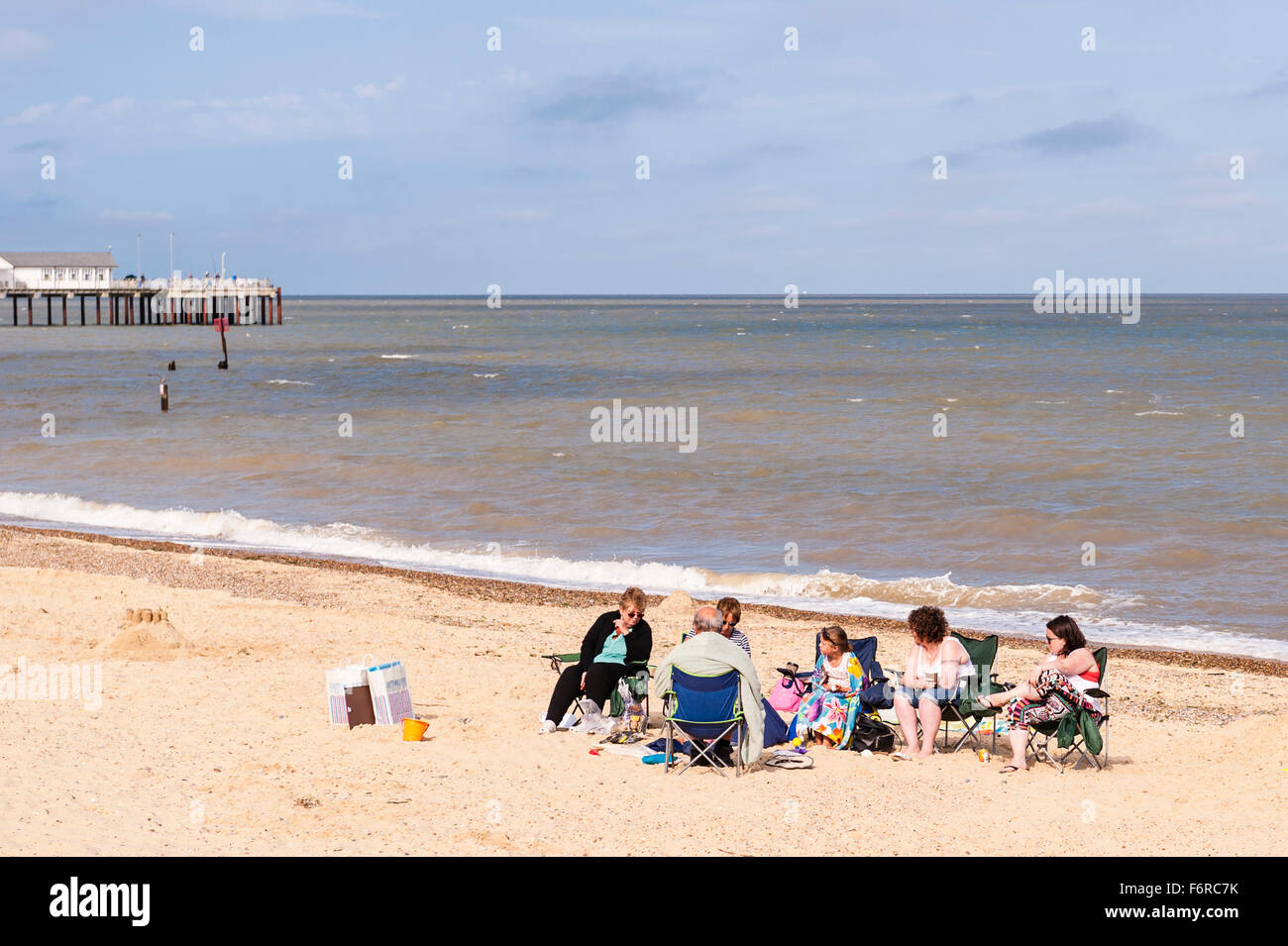 A family enjoying the beach in Southwold , Suffolk , England , Britain , Uk Stock Photo