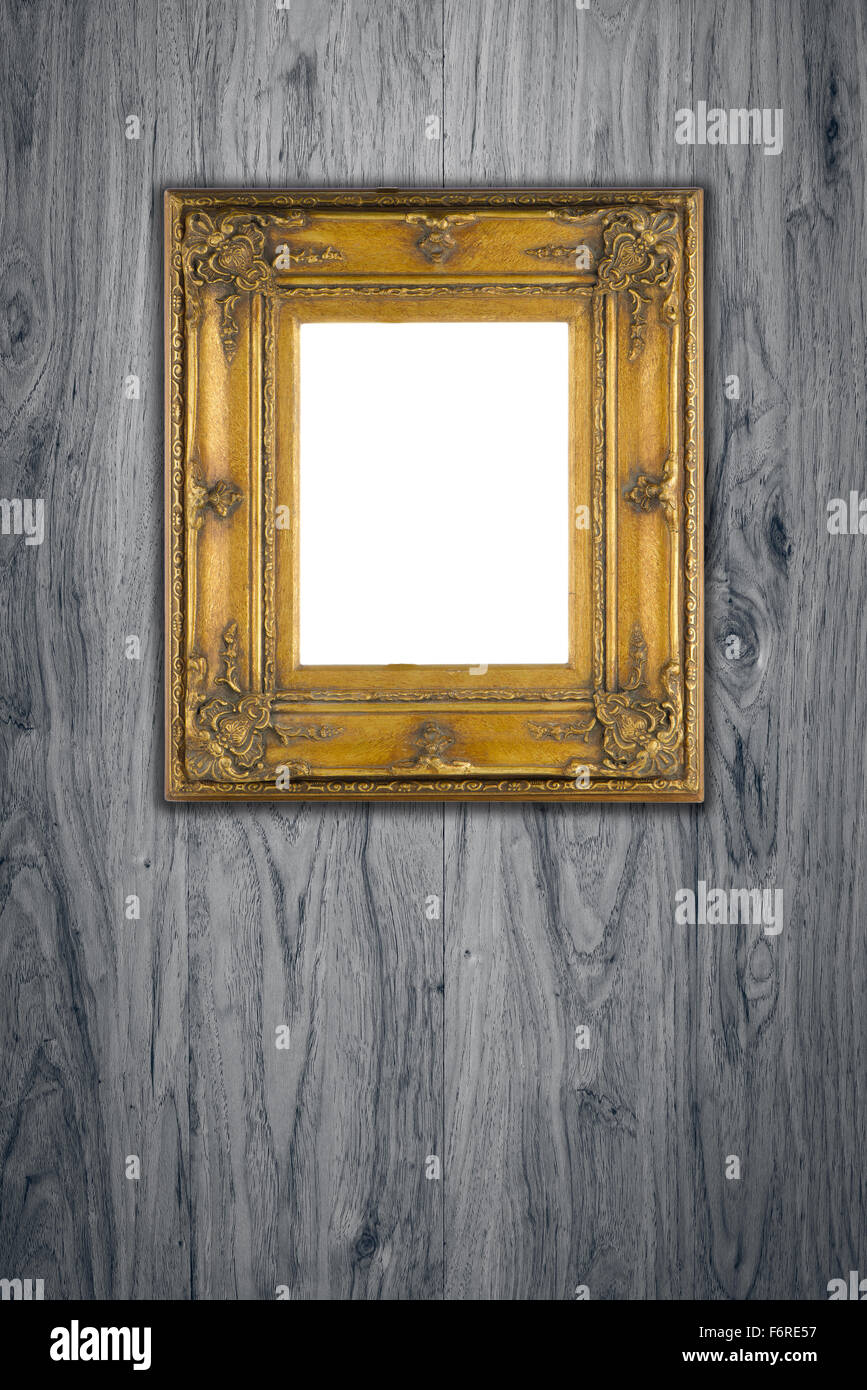 Old picture frame on vintage wood wall Stock Photo - Alamy