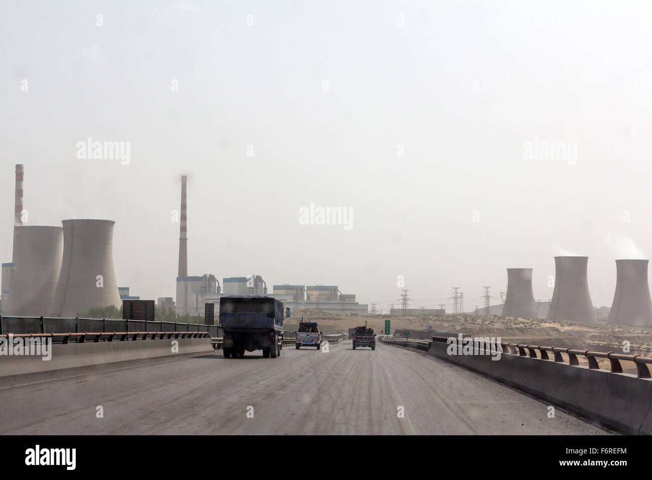 Air Pollution over Yellow River Valley, China. Stock Photo