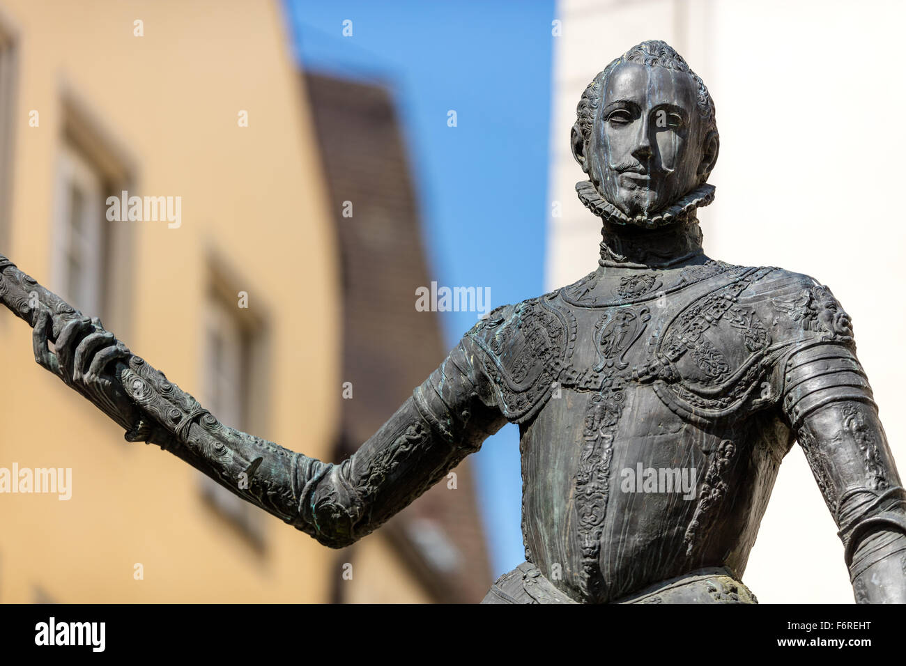 Don Juan de Austria, Statue, illegitimate son of Emperor Charles V, who was born in Regensburg in 1547, Zieroldsplatz, Germany, Stock Photo