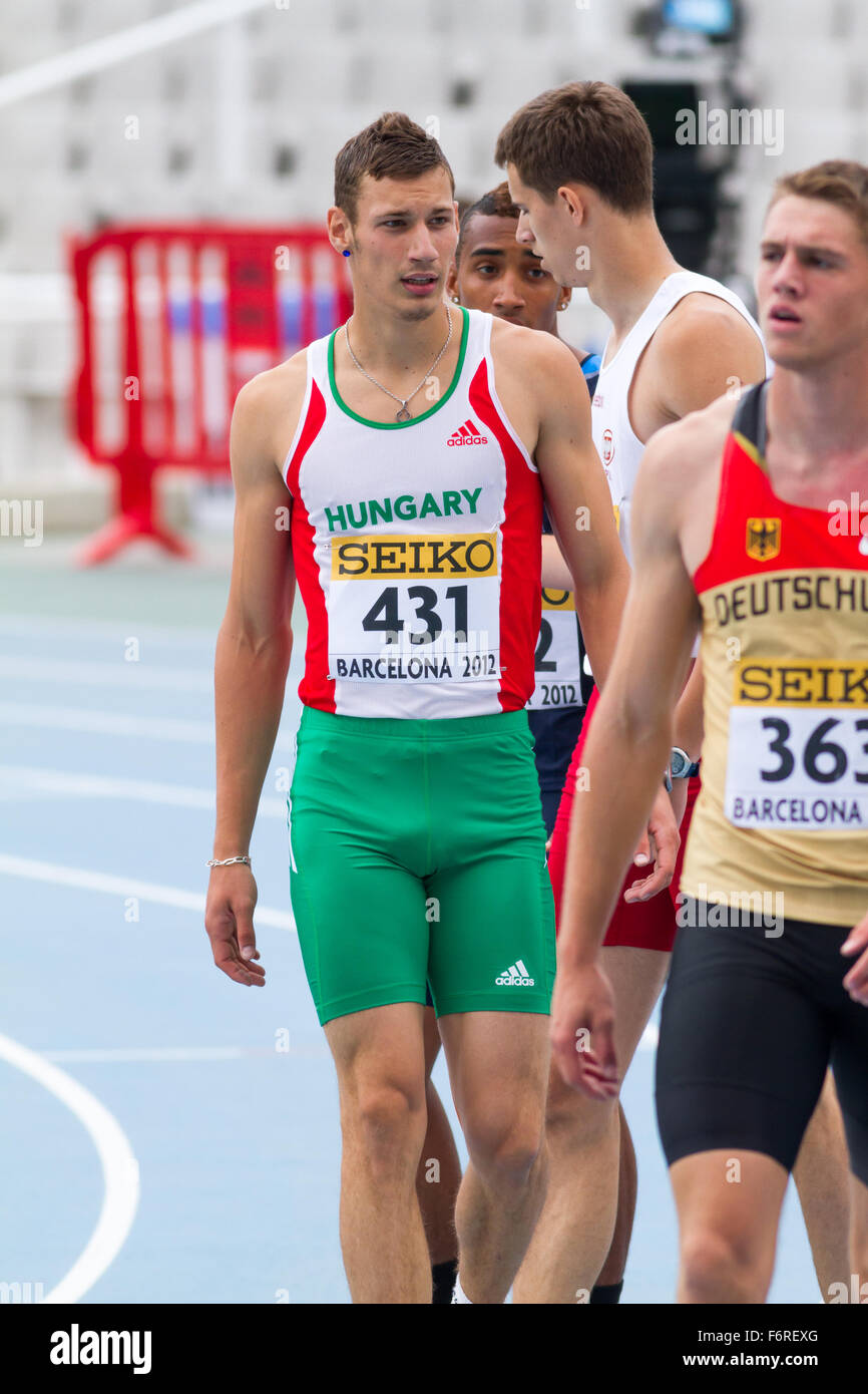Valdó Szücs,Hungary, 110m hurdles,IAAF,20th World Junior Athletics Championships, 2012 in Barcelona, Spain Stock Photo