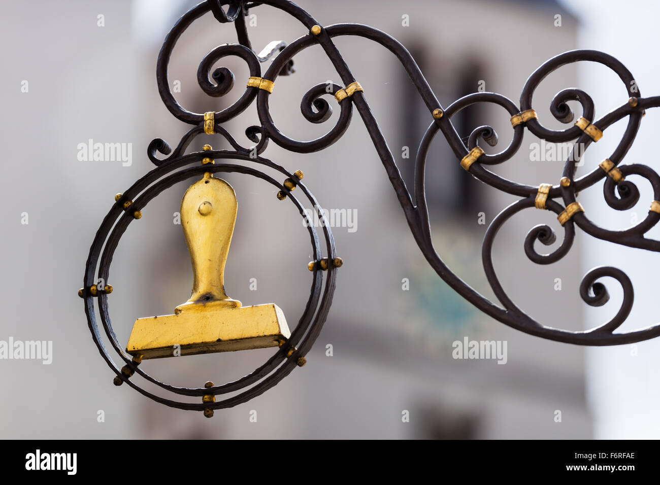 STAMPS, stamp, punchtech seal chop, pistilbot, postmark stamper golden, gold, figurehead, stamp makers, traditional, old-fashion Stock Photo