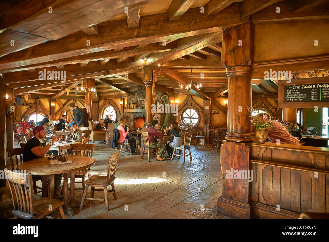 Inside The Green Dragon Inn Hobbiton movie set New Zealand Stock Photo