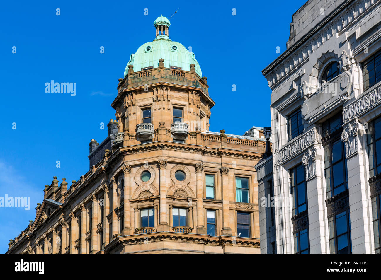 Copper dome on top of the Fraser's building at the corner of Argyle St and Buchanan St in Glasgow city centre, Scotland, UK Stock Photo