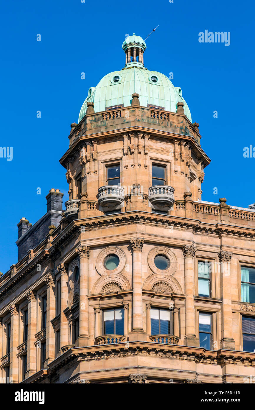 Copper dome on top of the Fraser's building at the corner of Argyle St and Buchanan St in Glasgow city centre, Scotland, UK Stock Photo