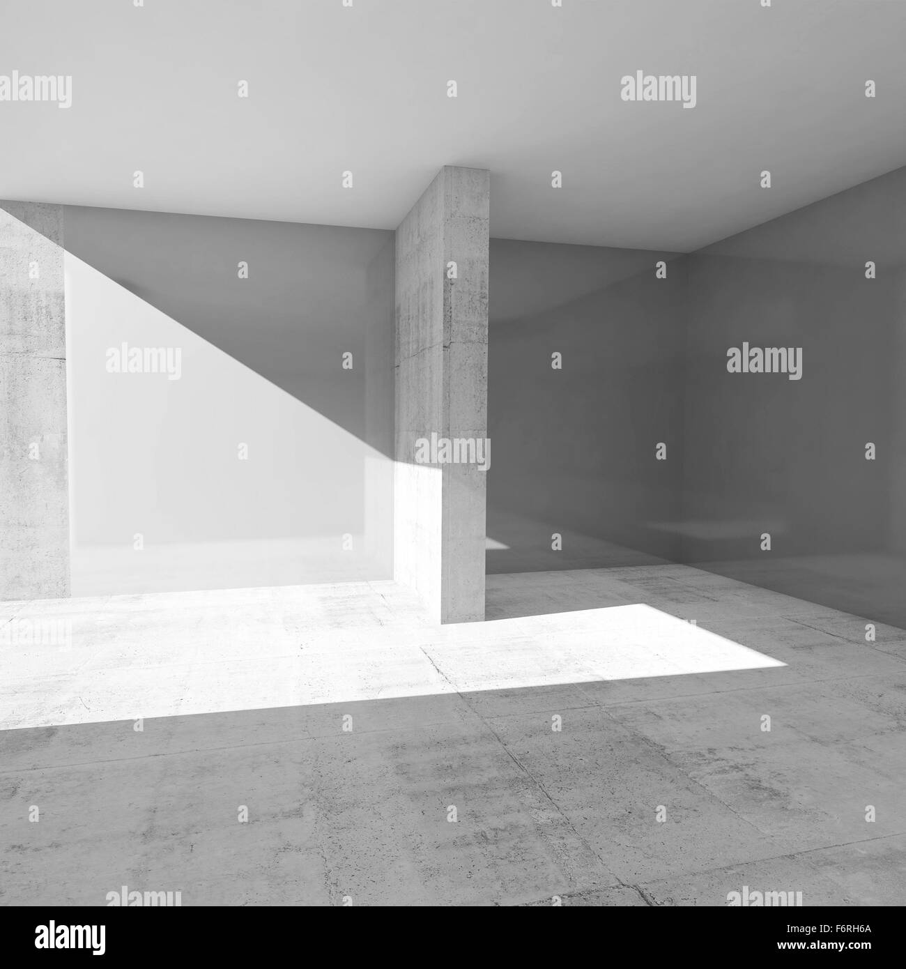 Abstract empty room interior with gray walls and concrete floor, 3d illustration Stock Photo