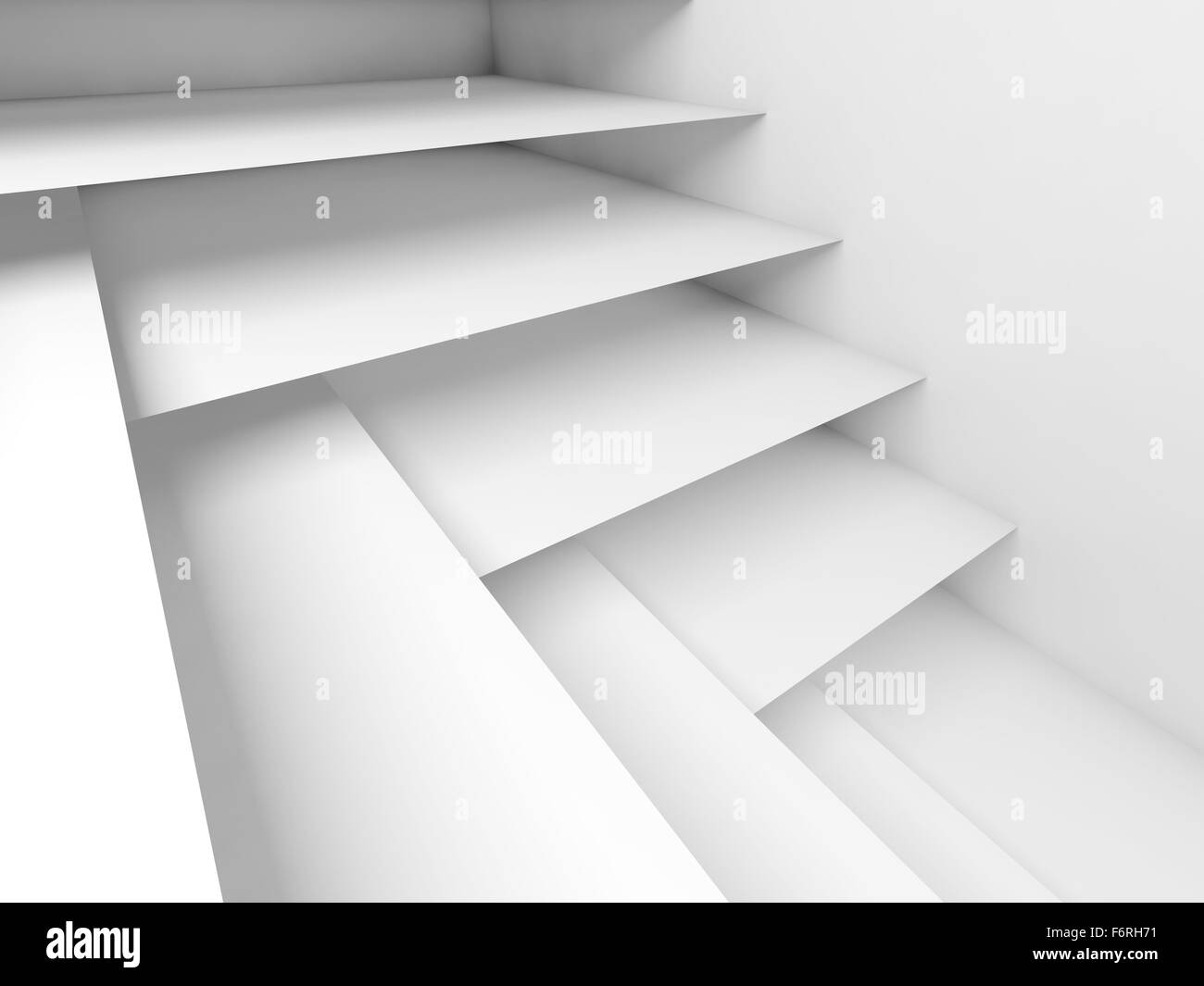 Abstract white room interior with empty shelves construction, digital 3d illustration background Stock Photo