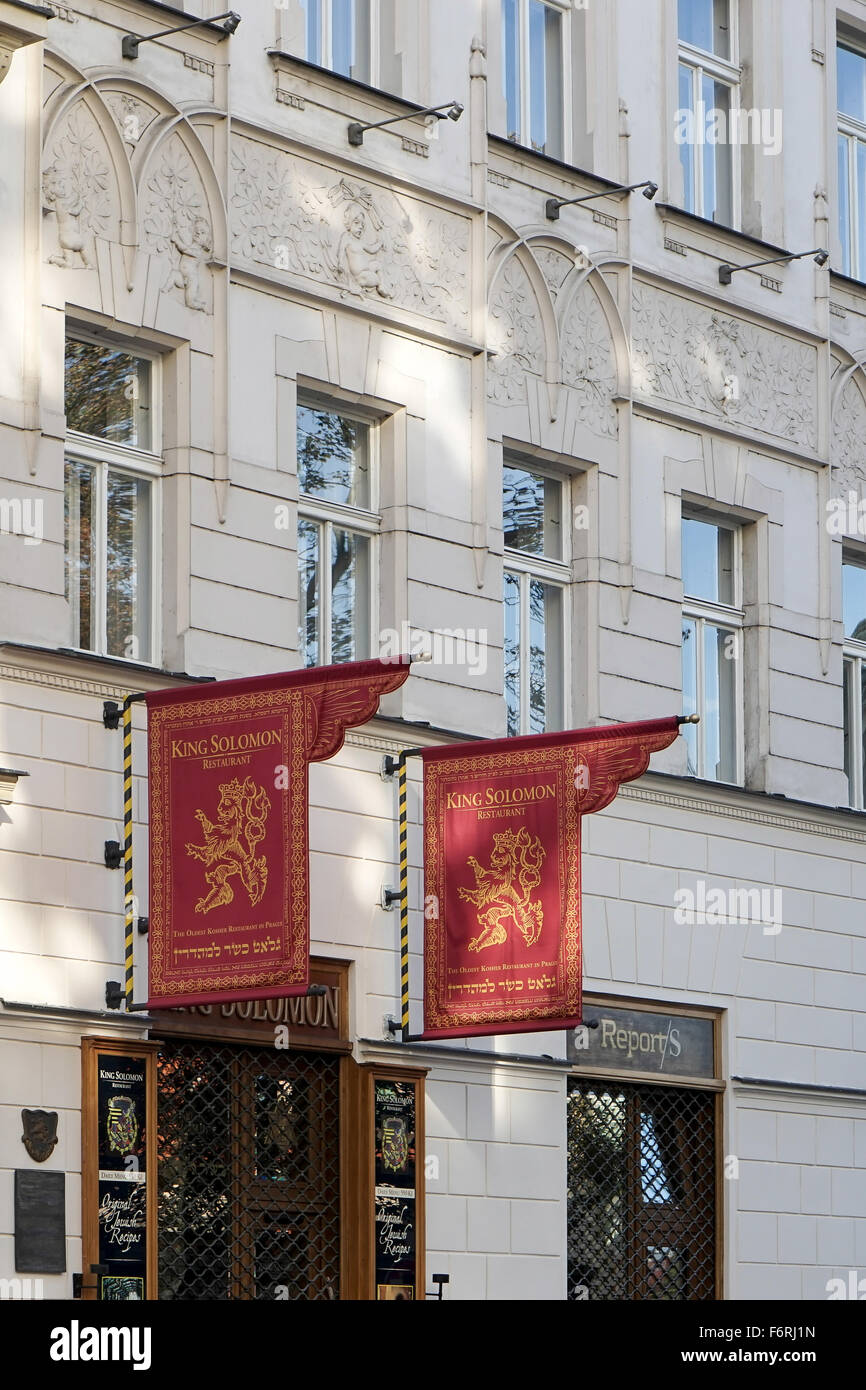 Flags outside the King Solomon Restaurant in Prague Stock Photo Alamy