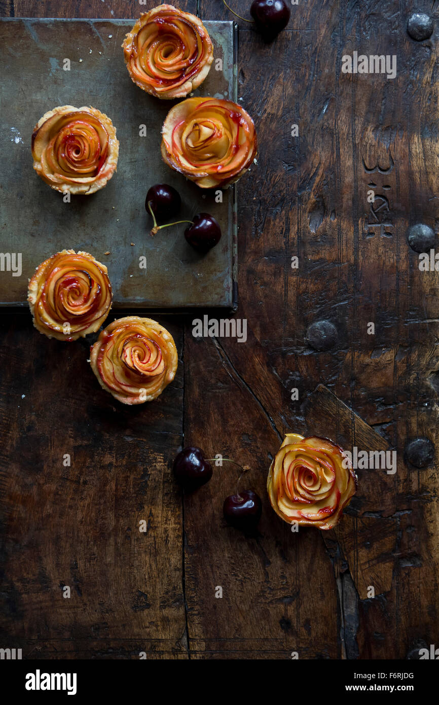 Individual Apple Rose Pies Stock Photo