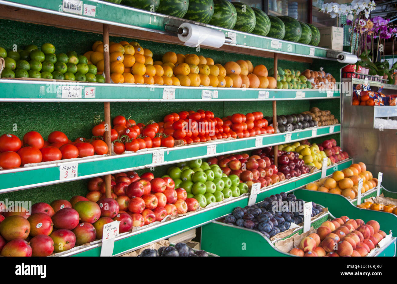 Street market in Manhattan New York City New York with colorful fresh