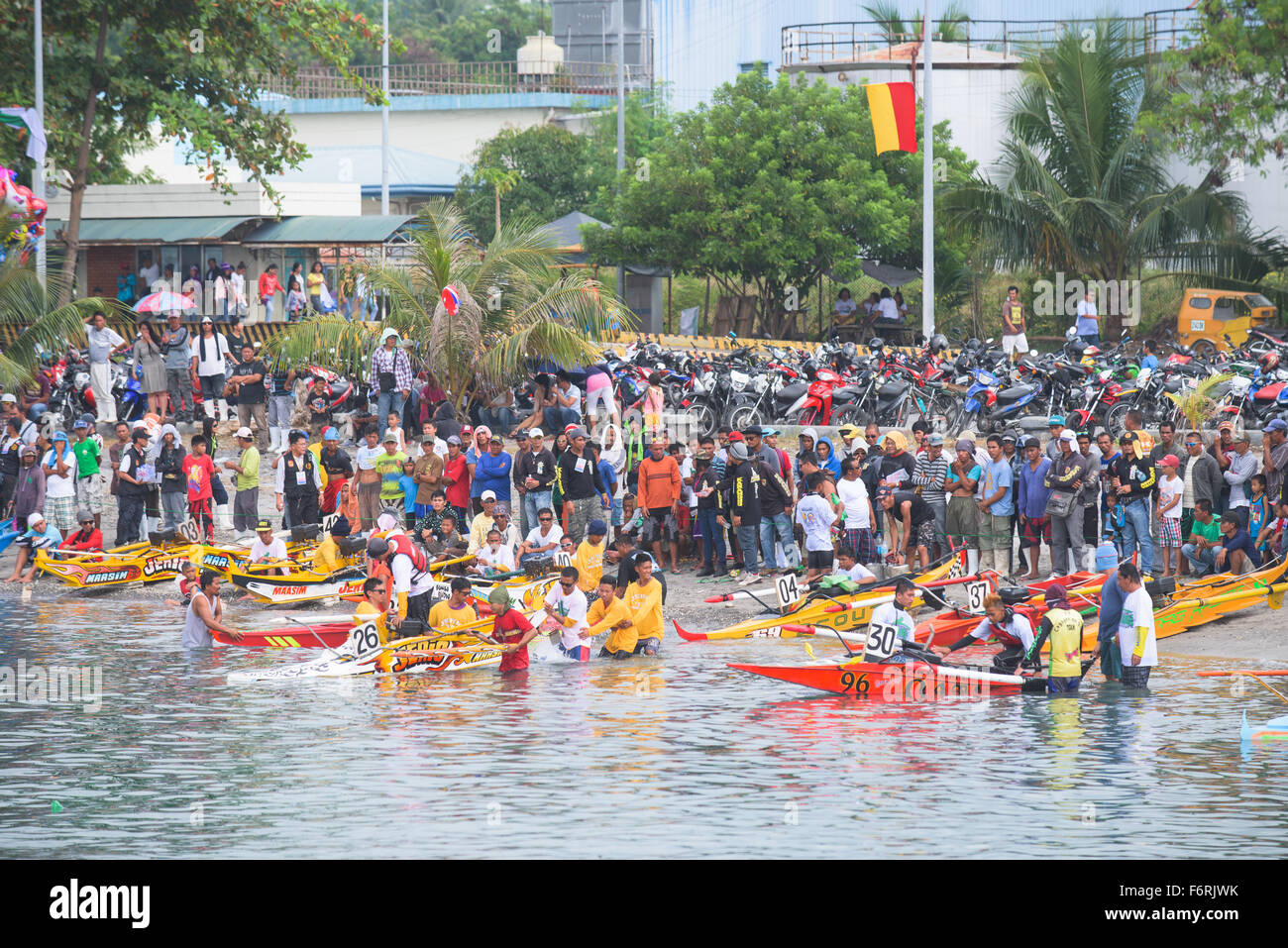 Bancarera racers ready for start at the tuna harbour of General Santos City, the southernmost city of The Philippines. Stock Photo
