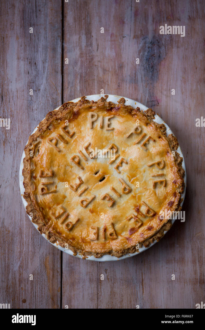 Fruit Pie with Pie Pastry Letters Stock Photo