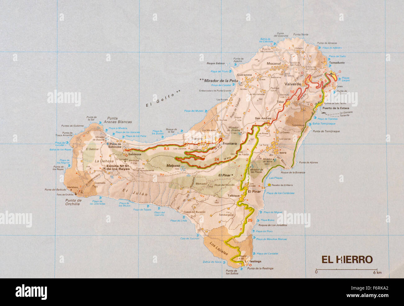 map of The Spanish Canary Island Of El Hierro also known as Isla del Meridiano Stock Photo