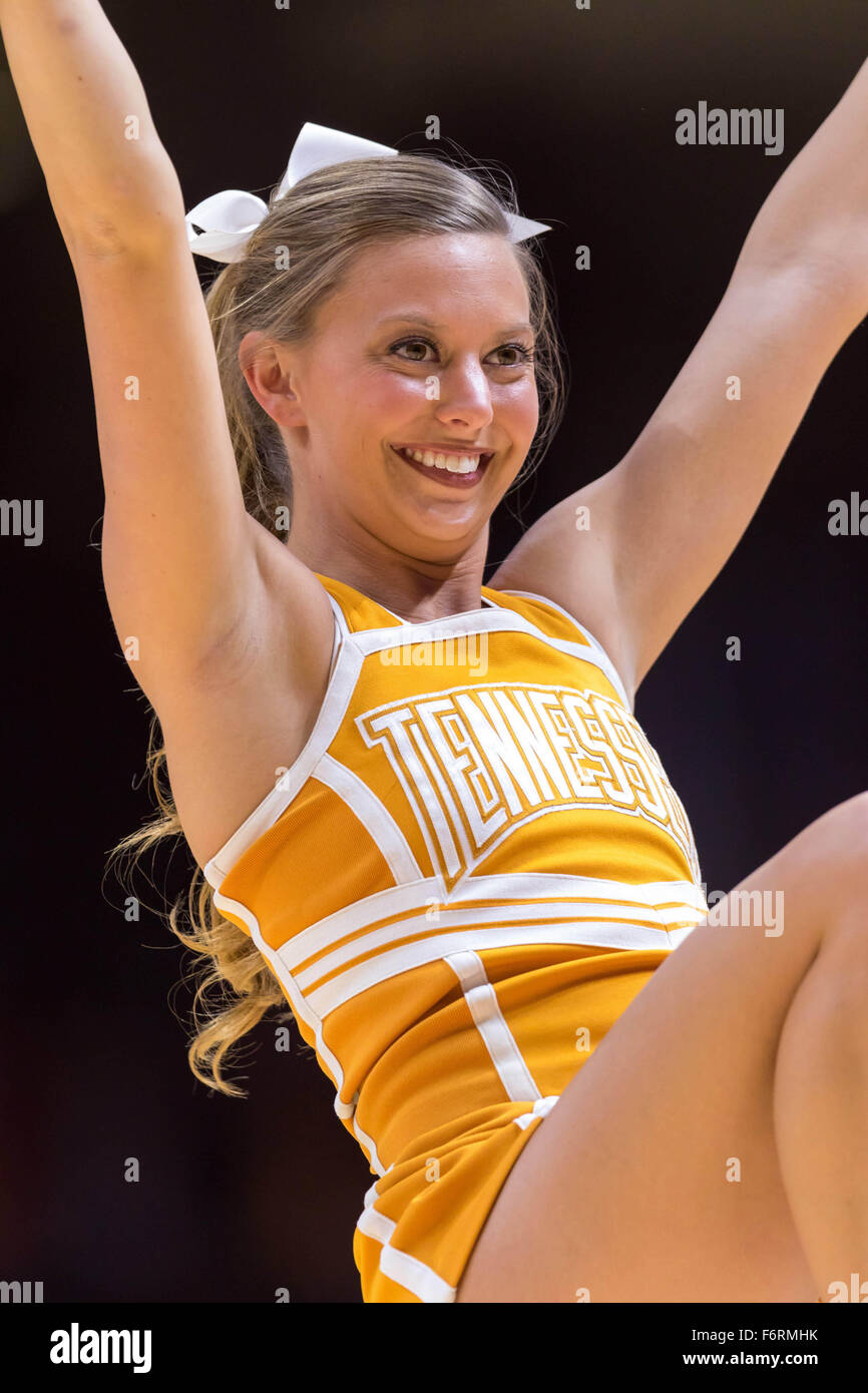 November 18, 2015: Tennessee Lady Volunteers cheerleader during the NCAA basketball game between the University of Tennessee Lady Volunteers and the Penn State Lady Lions at Thompson Boling Arena in Knoxville TN Tim Gangloff/CSM Stock Photo